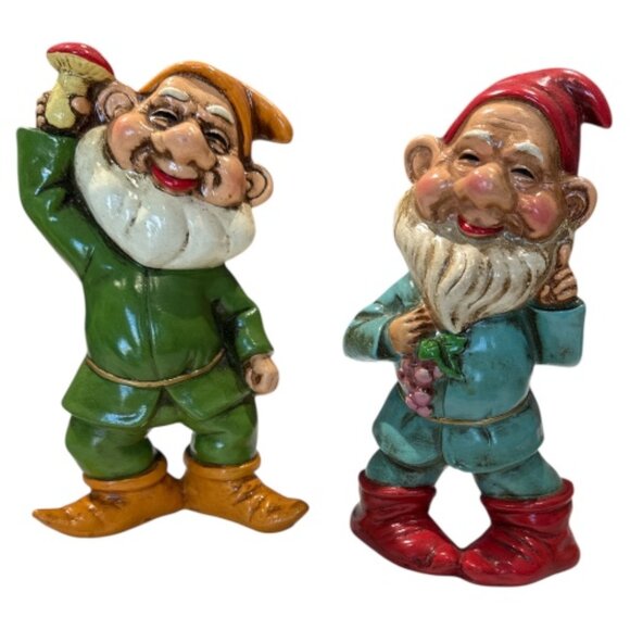 Pair of Vintage Mid Century Paper Mache Gnome Figurines Handcrafted in Japan - Picture 1 of 10